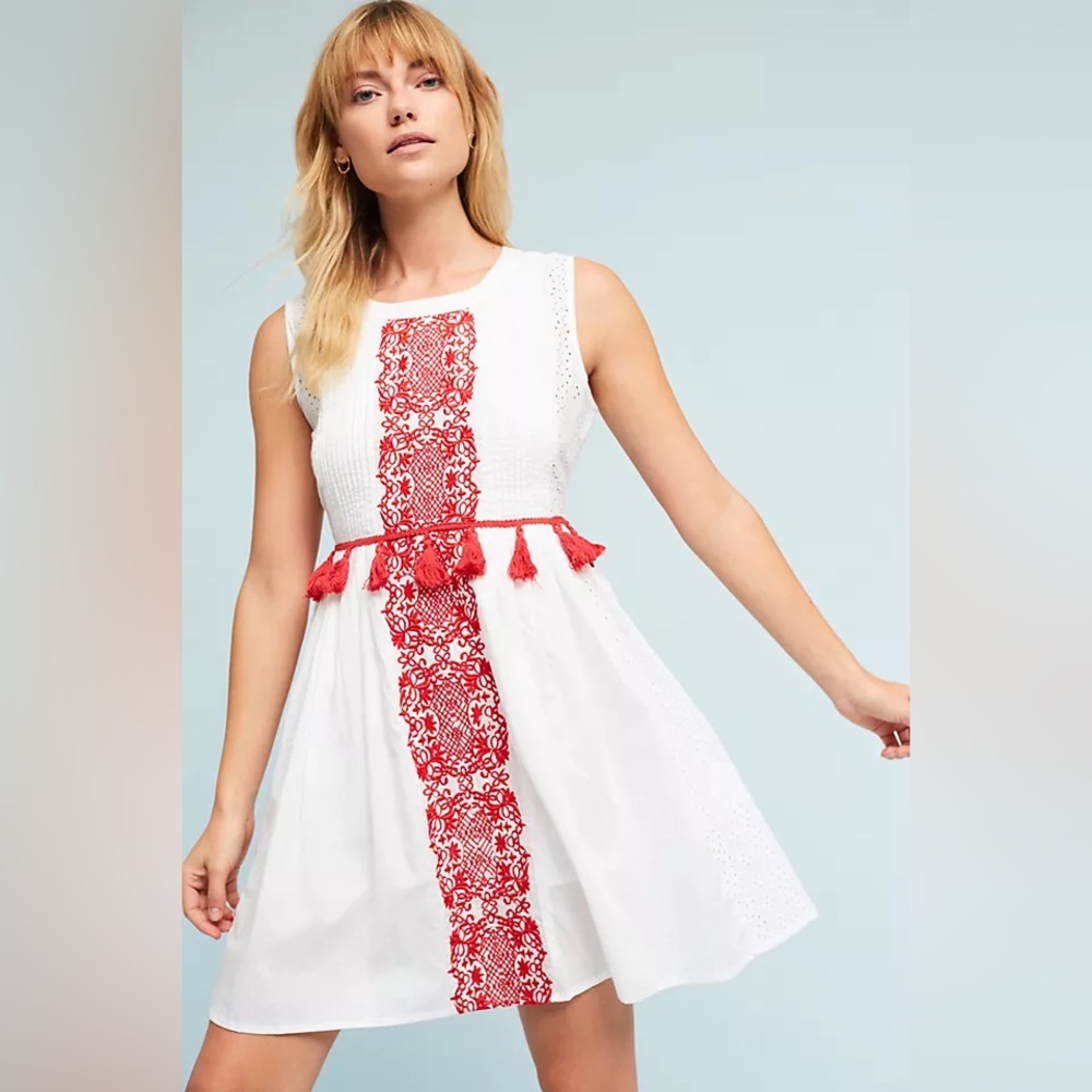 Anthropologie x Chantik Margaret Embroidered Dress with Tassels